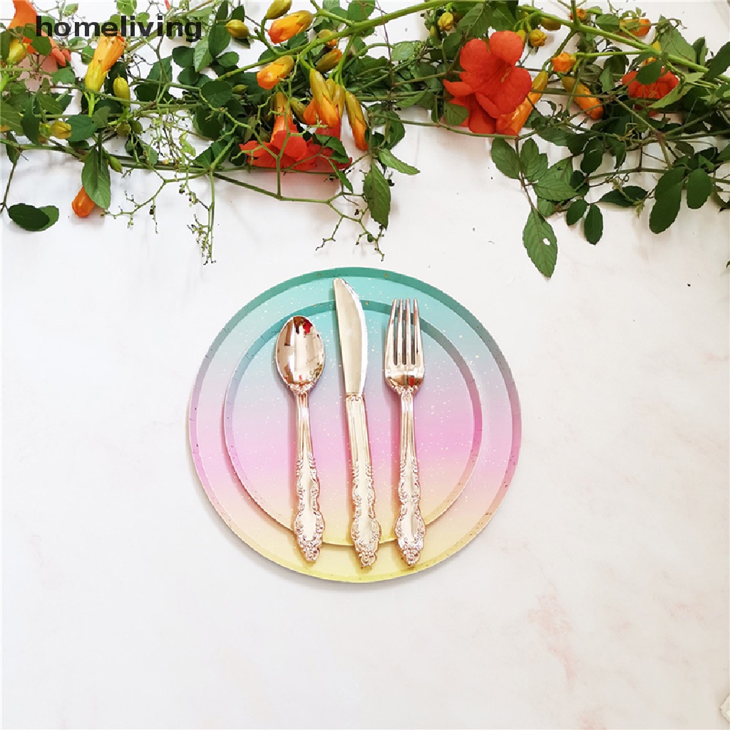 Set 10 Cốc / Đĩa Giấy Màu Cầu Vồng Dùng Một Lần Trang Trí Tiệc Cưới / Sinh