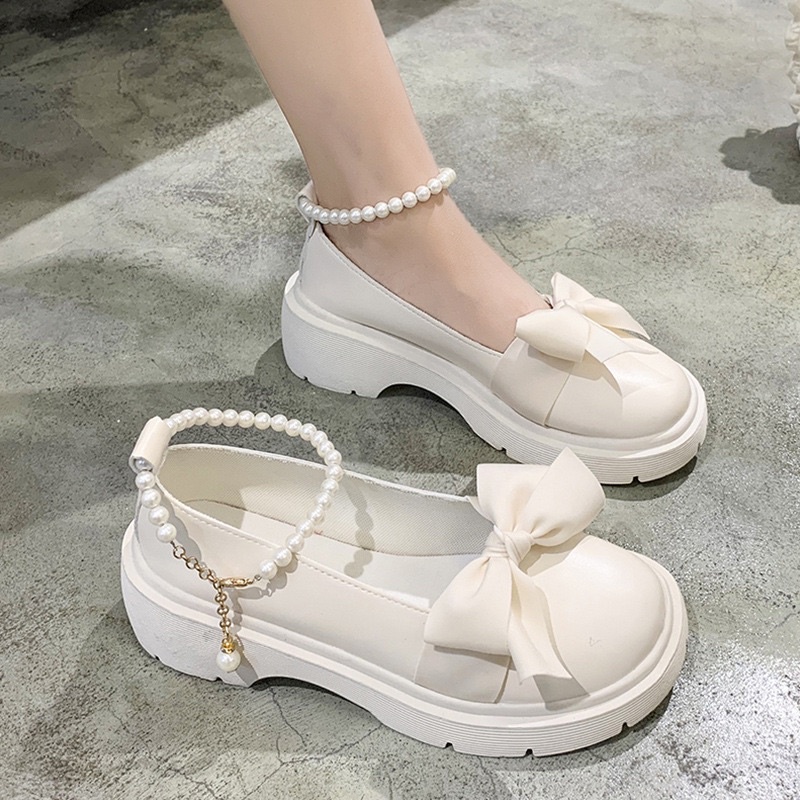 Giày Lolita Nữ Quai Ngọc Mũi Nơ, Giày Búp Bê Nữ Phong Cách Hàn Quốc tiểu thư xinh đẹp giá rẻ FLORA G14
