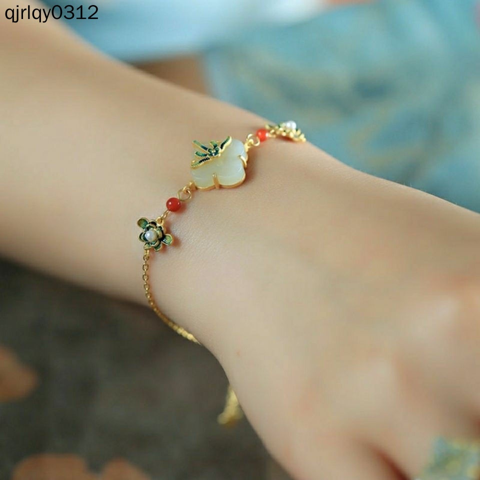 Năm Hổ 416❈๑s925 Vòng Đeo Tay Mạ Bạc Sterling Method Vàng Kim Cương Cổ Điển Phong Cách Dân Tộc Cổ Điển Bốn Cánh Hình Cỏ Bốn Lá Đột Phá