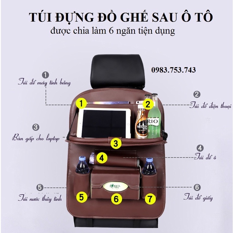 Túi Da Để Đồ Treo Sau Ghế Ô Tô Kiêm Giá Đỡ, Túi Da Đa Năng Đựng Đồ Treo Sau Lưng Ghế Ô Tô Có Bàn Gấp Tiện Lợi