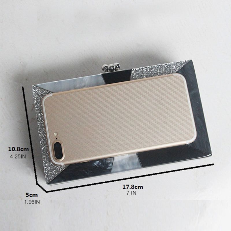 Youyo Ví Cầm Tay Acrylic Ghép Mảnh Ghép Vải Họa Tiết Hình Học Cho Nữ Dự Tiệc Tối