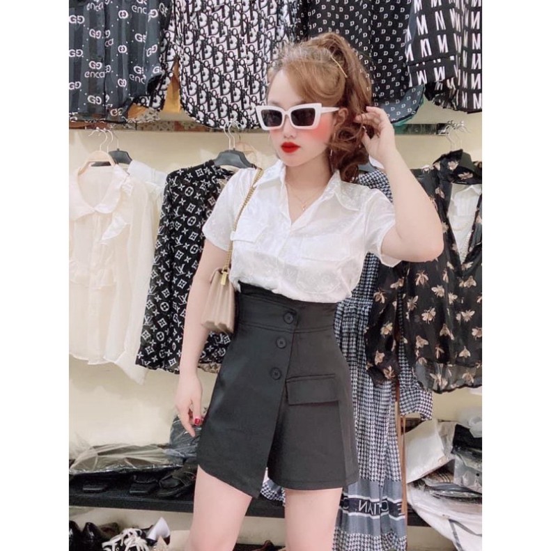 Áo Sơ Mi Gấm Vân Chìm 2 Túi Trước