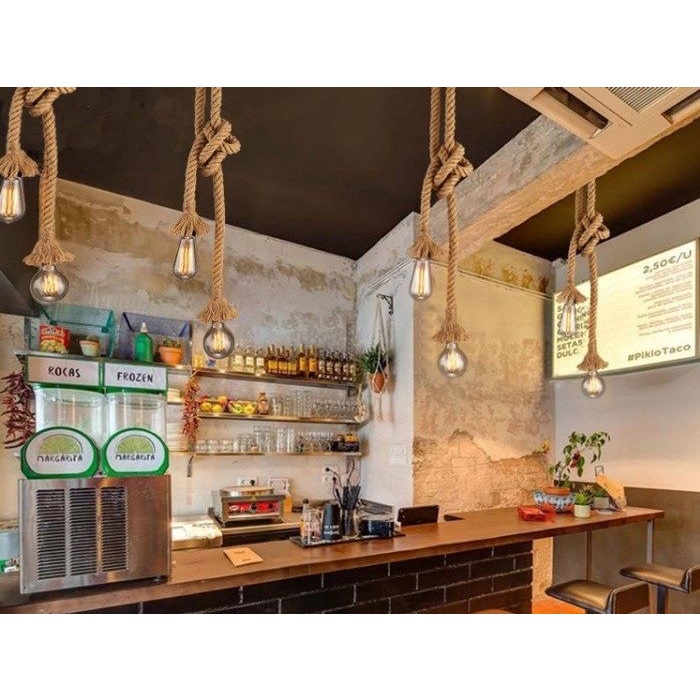 Đèn Thả Dây Thừng Trang Trí Quán Bar Nhà Hàng Kèm Bóng Led Edison, Dây Đèn Thả Bàn Ăn Phòng Khách Sáng Tạo Độc Đáo