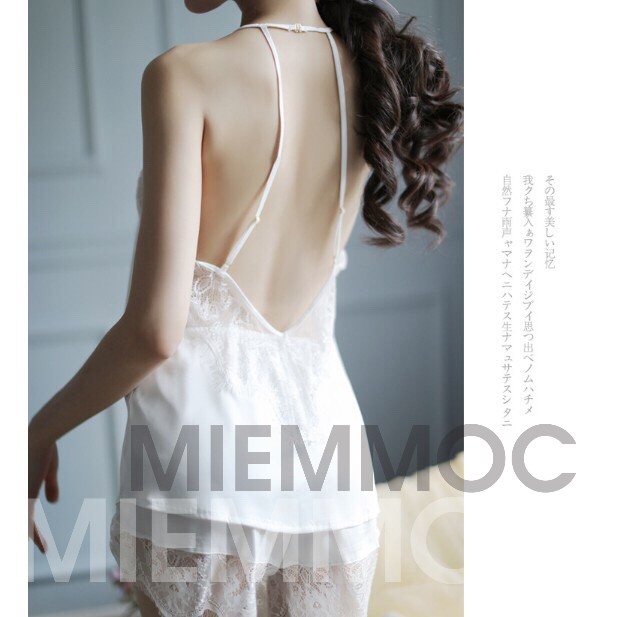 Bộ ngủ lụa satin sexy cổ yếm MOCMIEM SX 7 ( hàng có sẵn- ảnh thật)