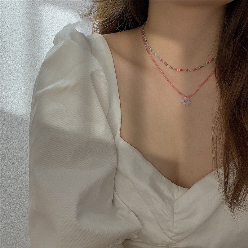 Vòng Cổ Choker Đính Hạt Và Hoa Màu Sắc Ngọt Ngào Cổ Điển Cho Nữ