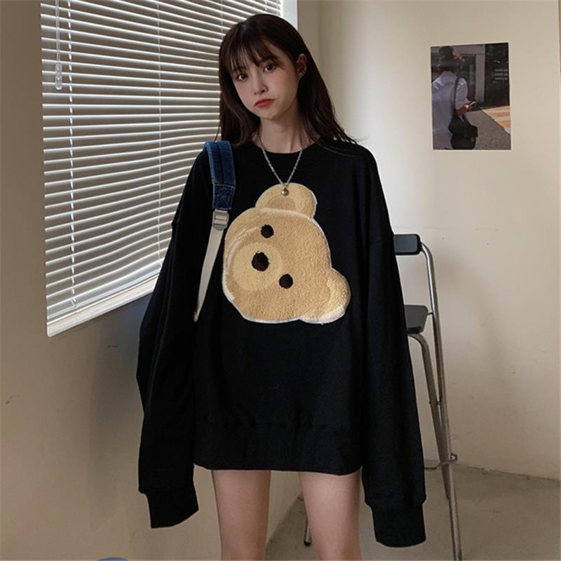 Áo sweatshirt tay dài cổ tròn in hình gấu đáng yêu thời trang cho cặp đôi