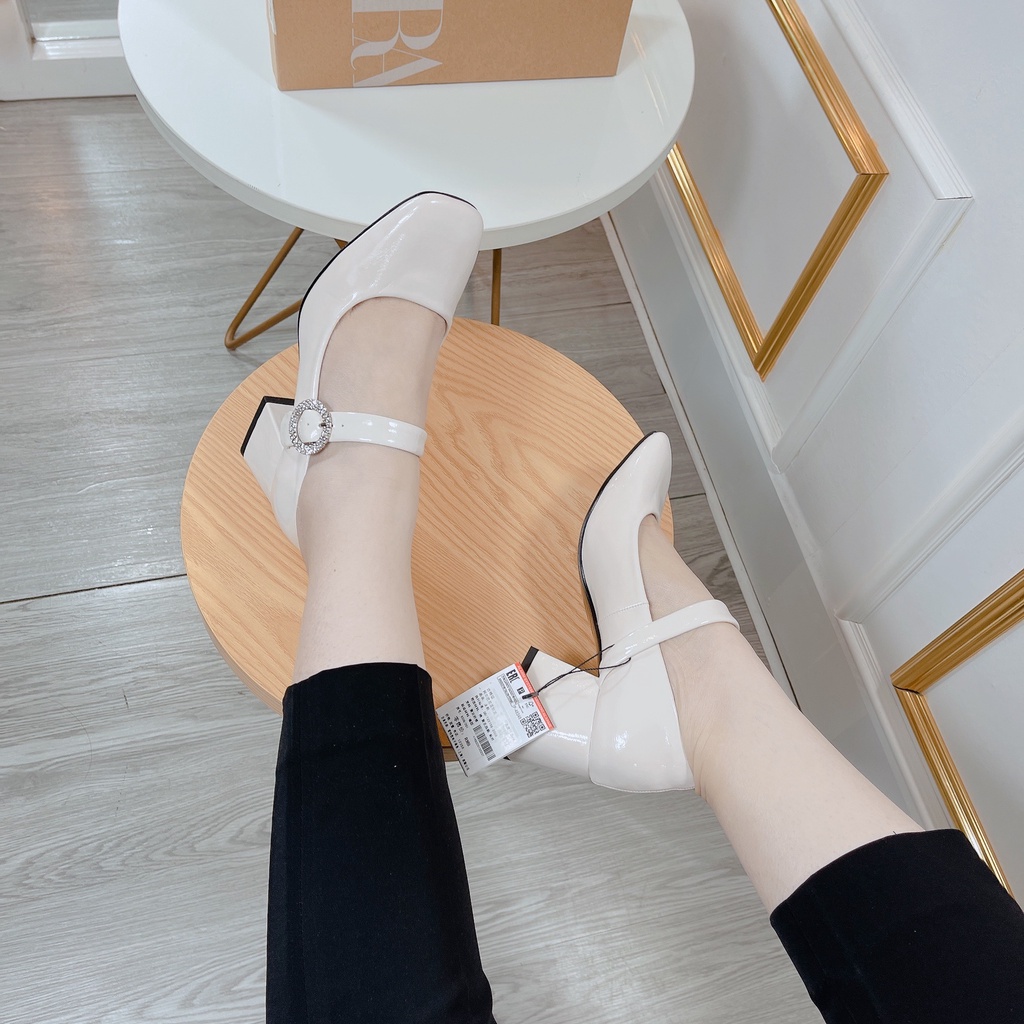 Giay 6p Gót vuông ZARA Mũi TRÒN Da Mềm Êm Fullbox Bill Túi Cao Cấp