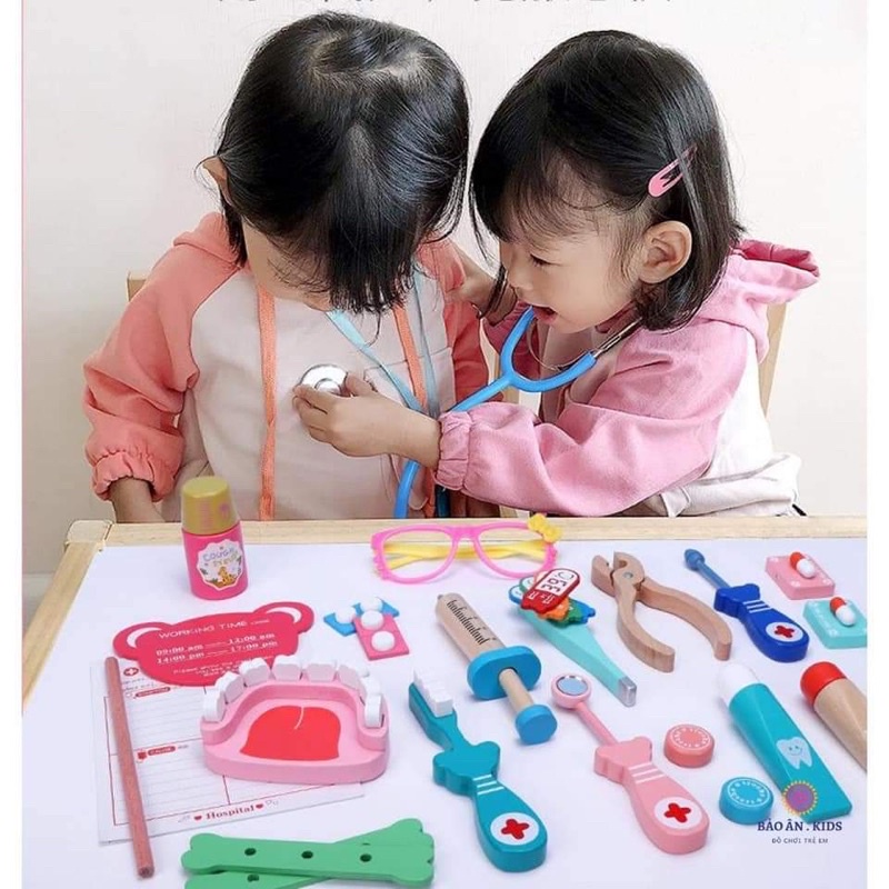 Đồ chơi bác sĩ gỗ cao cấp cho bé, đồ chơi hướng nghiệp bé tập làm bác sĩ bằng gỗ an toàn, siêu bền cho bé