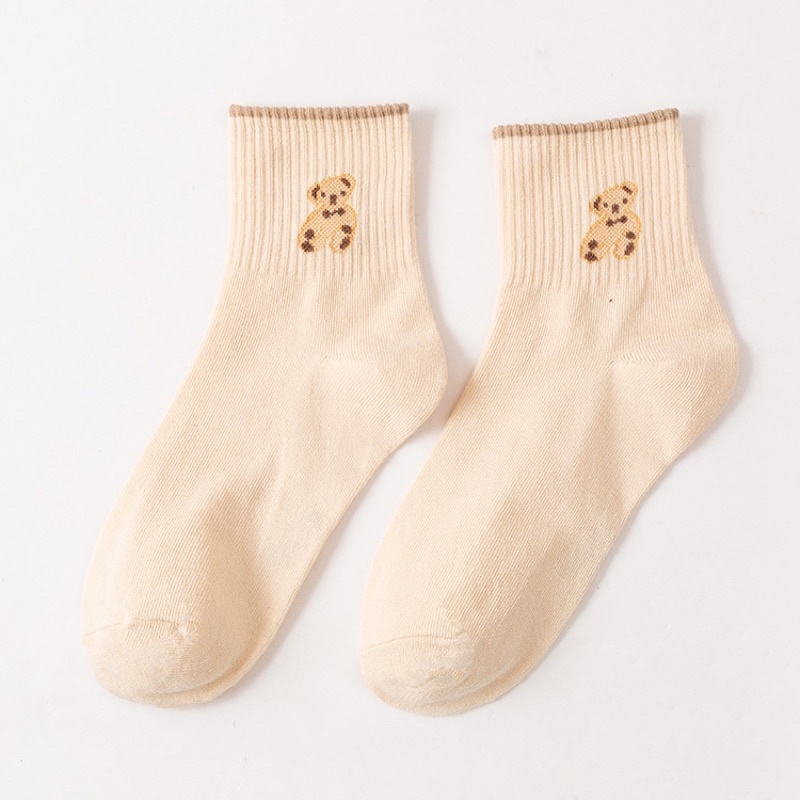 Tất dệt kim cổ cao thêu gấu Phong Cách Vintage Hàn Quốc Mẫu tcc2