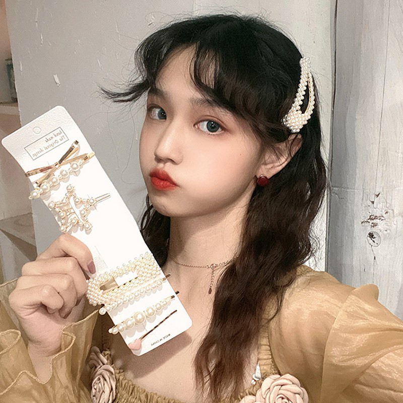 Xiaozhainv Kẹp Tóc Đính Ngọc Trai Phong Cách Hàn Quốc