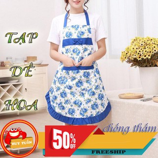 Tạp dề chống thấm thiết kế kiểu dáng cố điển in hoa cực xinh có túi đựng rất tiện dụng(TDH04)