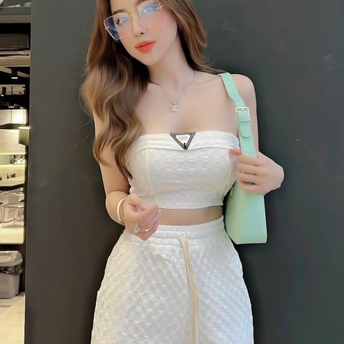 Sét bộ quần ống rộng áo kiểu crotop có kèm mút màu sắc hài hòa nhã nhặn thời trang nữ dự tiệc,dạo phố đi chơi