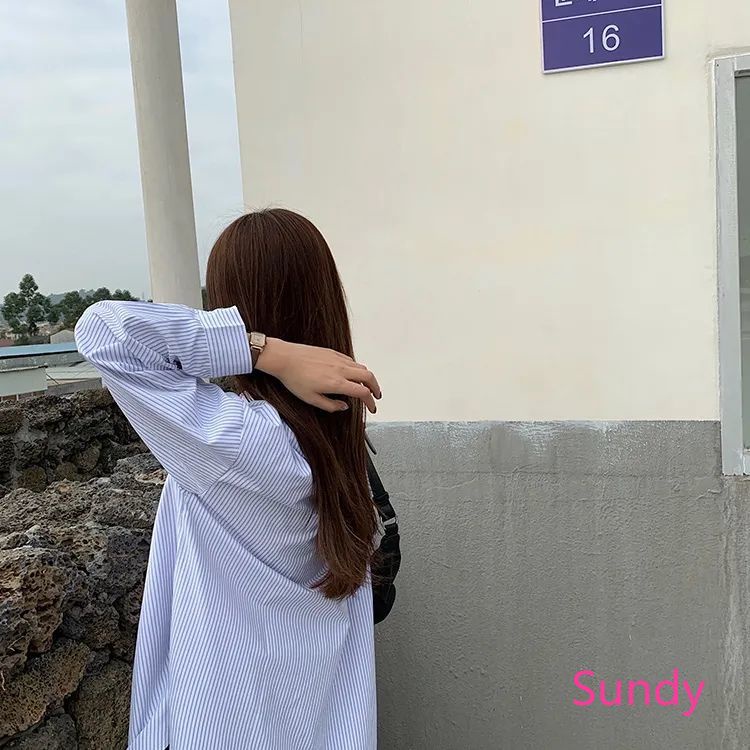 Áo Sơ Mi Cổ Polo Kẻ Sọc Kiểu Hàn Quốc Thời Trang Mùa Thu Cho Nữ