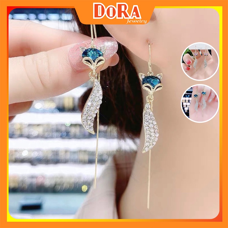 Bông tai hồ ly đuôi dài đính đá kiểu dáng đáng yêu thích hợp đi dạo phong cách dễ thương - [LiTa Stores]