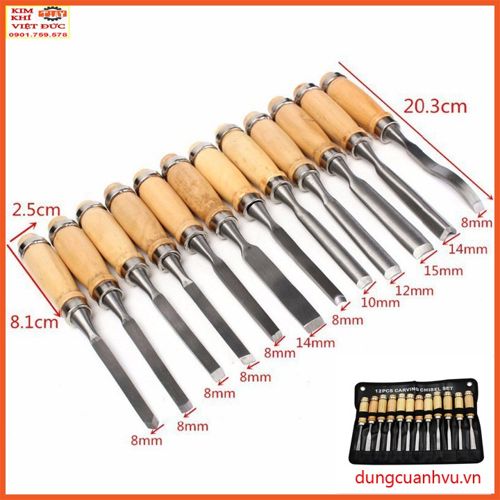 Bộ đục gỗ 12 cái,bộ đục trạm khắc trổ.