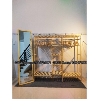 Kệ treo quần áo gỗ thông nhập khẩu GUGO House. kệ 1 gian, 2 gian decor.