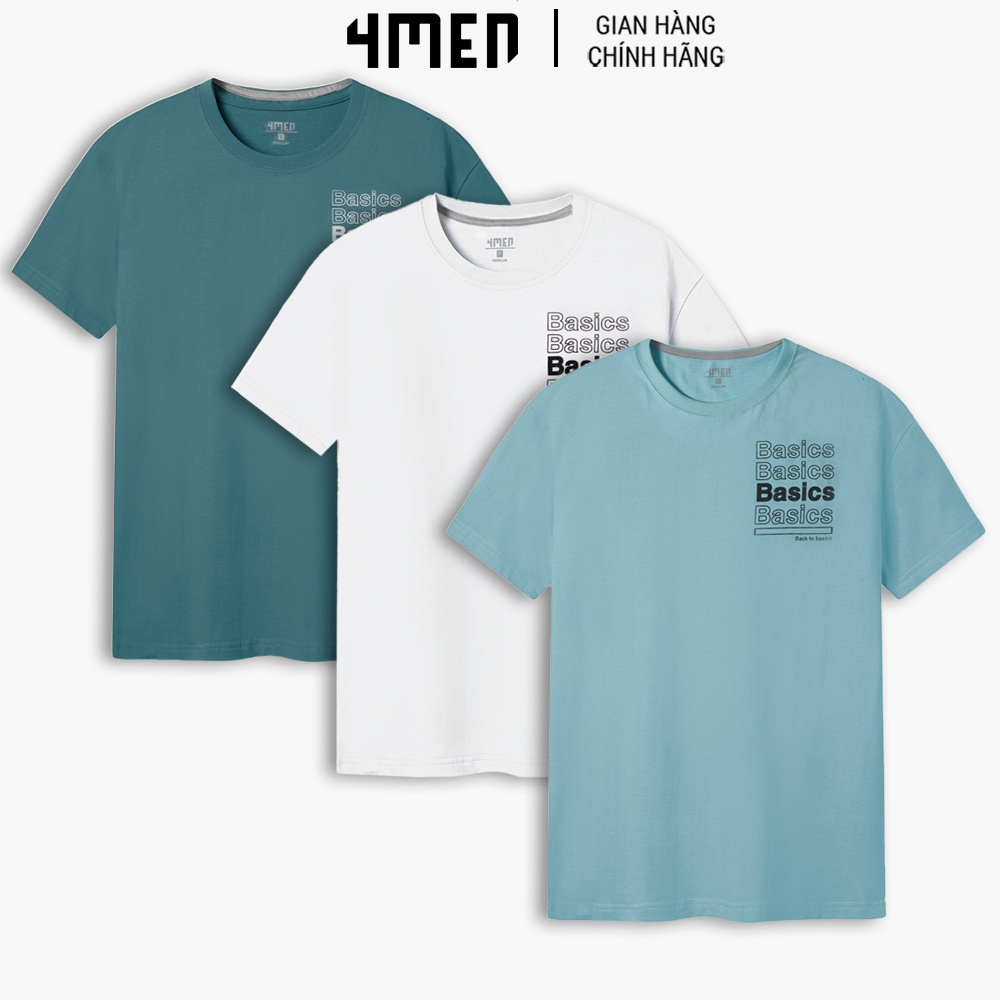 Áo Thun Nam 4MEN AT070 cổ tròn, tay ngắn, form Regular in chữ Back To Basics trẻ trung, năng động, thoáng mát có độ co g