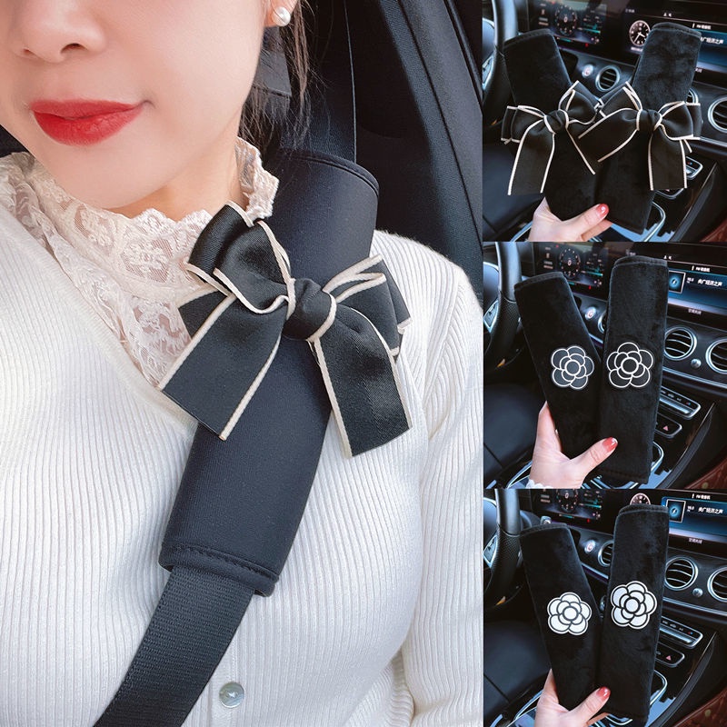 1 Cặp Đệm Bọc Dây Đai An Toàn Xe Hơi Bằng Vải Bông Mềm Mại Đính Nơ Dễ Thương Thông Dụng