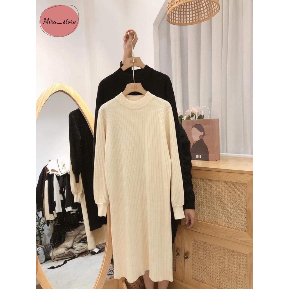 Váy Bầu Len Tăm Trơn [ FREESHIP] Đầm Bầu Dáng Suông Chất Len Tăm Mịn Màng Dày Dặn Có Cổ freesize từ 40-75kg