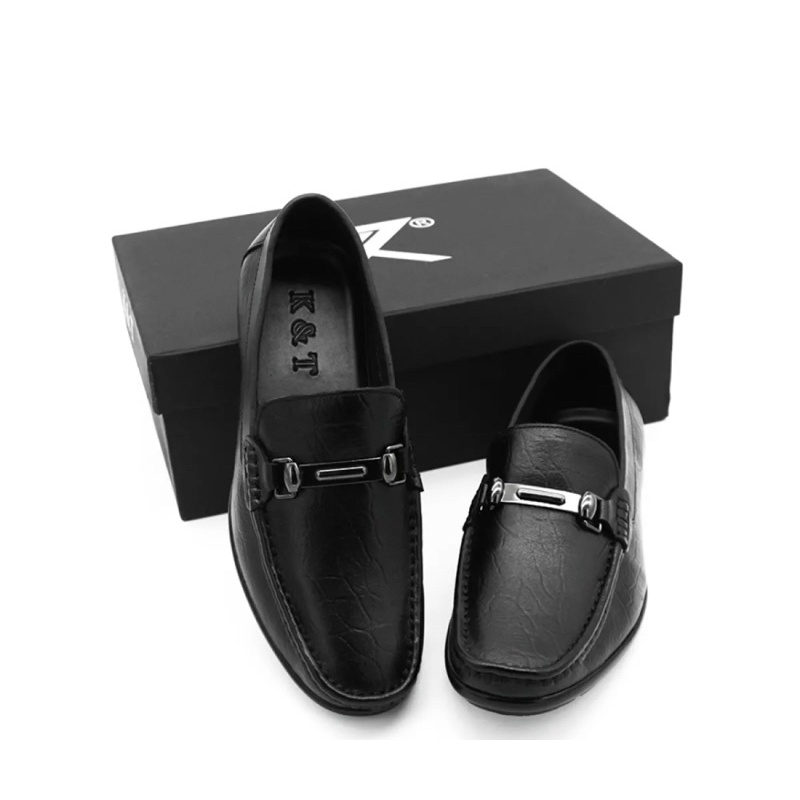 Giày Mọi Nam Da Thủ Công Bò Thật K&amp;T Black - GKT1259-01 - Đen -Size 41-Chính Hãng-New