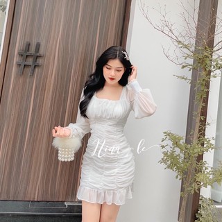 Đầm trắng nhún thân bèo đuôi