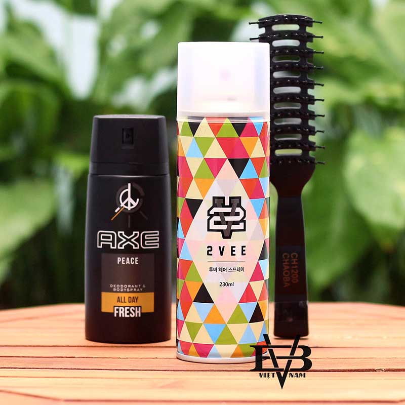 [CHÍNH HÃNG - BYVILAIN SHOP TPHCM] gôm xịt tóc 2Vee + Xịt khử mùi toàn thân AXE 150ml - Tặng kèm lược tạo kiểu Chaoba