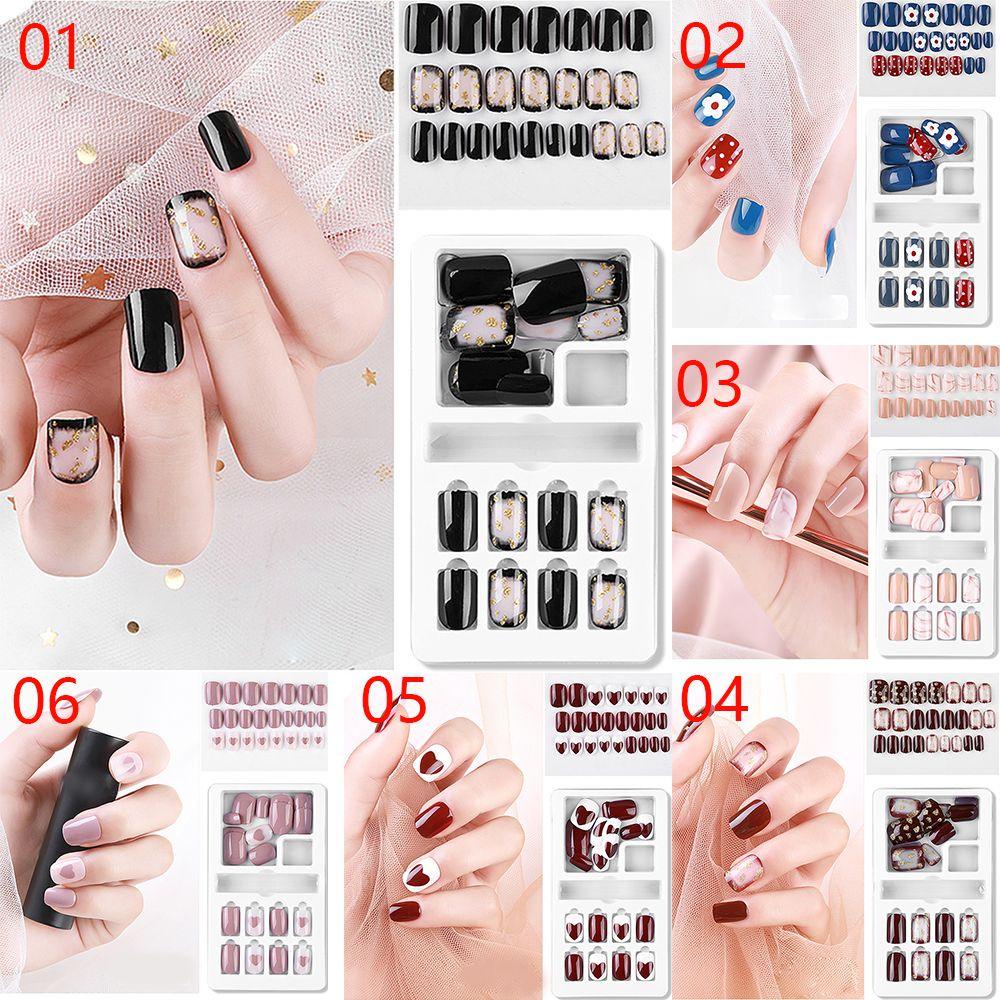 EUCA Bộ 24 Móng Tay Giả Ngắn Đính Kim Tuyến Lấp Lánh