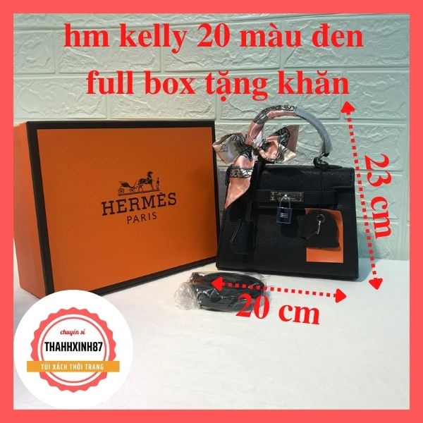 Túi hm kelly size 20 dáng cao da lì full box kèm khăn lụa