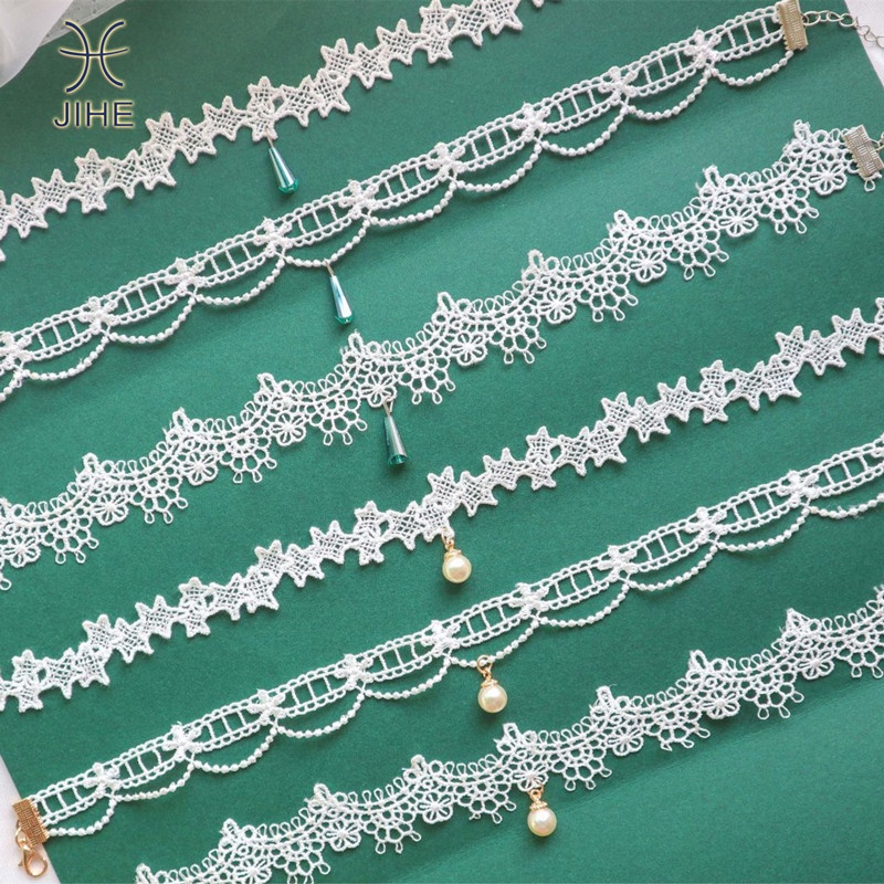 Vòng Cổ Choker Bằng Ren Màu Trắng Đính Đá Pha Lê Phong Cách Nhật Hàn Thời Trang