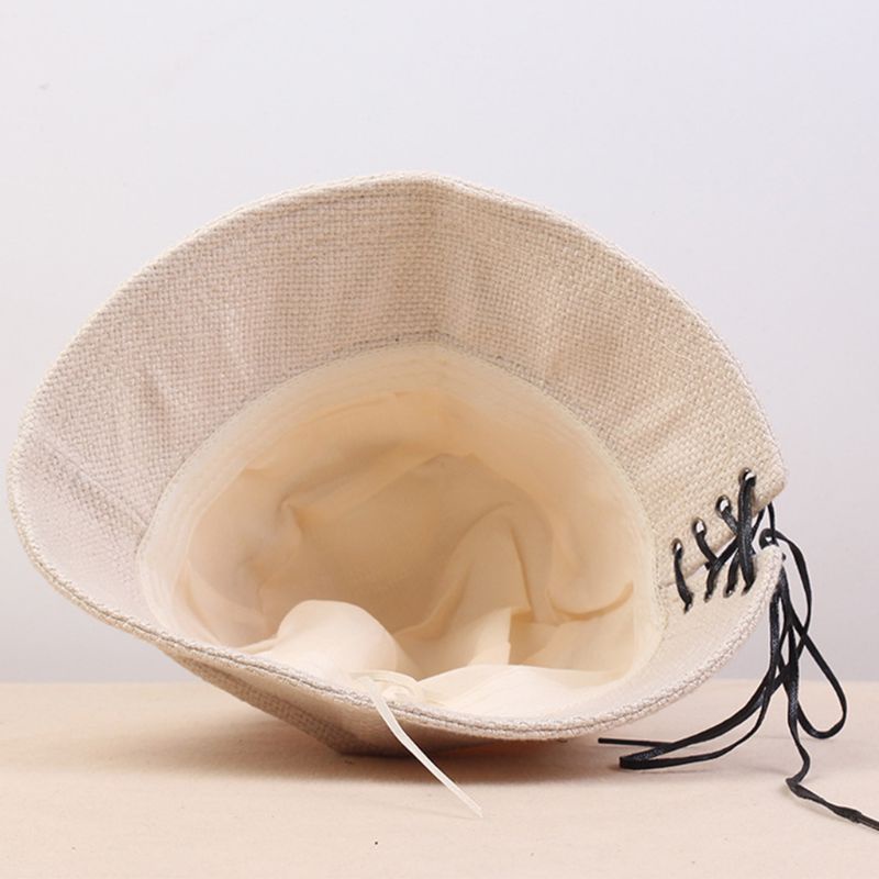 Nón Tai Bèo Vải Lanh Cotton Vành Ngắn Cột Dây Chống Nắng Màu Sắc Trơn Phong Cách Nhật Bản Cho Nữ