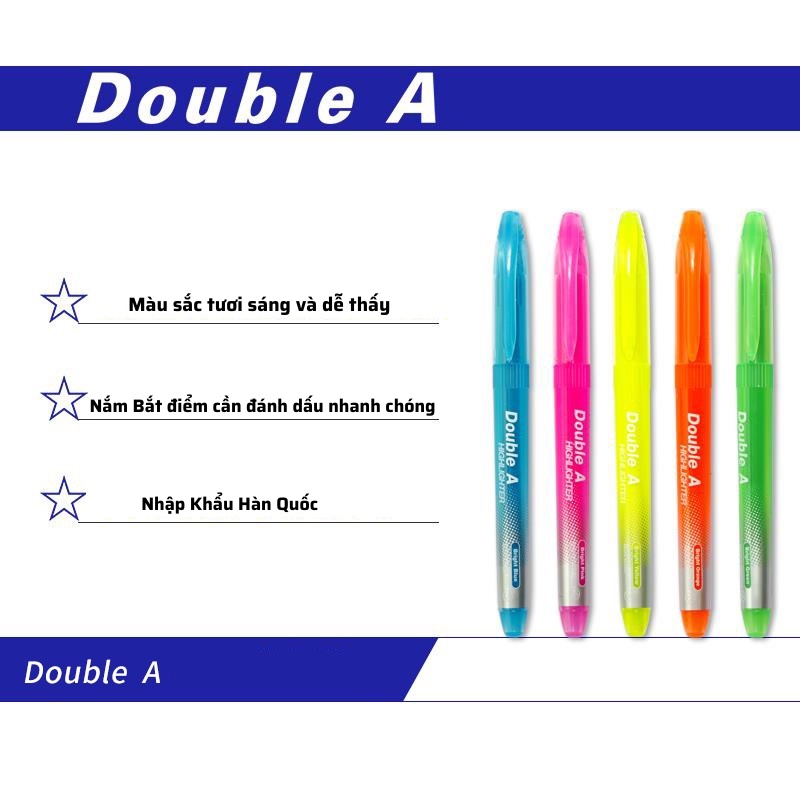 Bút Highlight Double A Đủ Màu Sắc Nhỏ Gọn Tiện Lợi