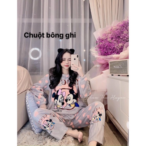 Bộ ngủ nữ nỉ bông dài tay thu đông mặc nhà đồ bộ ngủ hoạt hình Hottrend | BigBuy360 - bigbuy360.vn