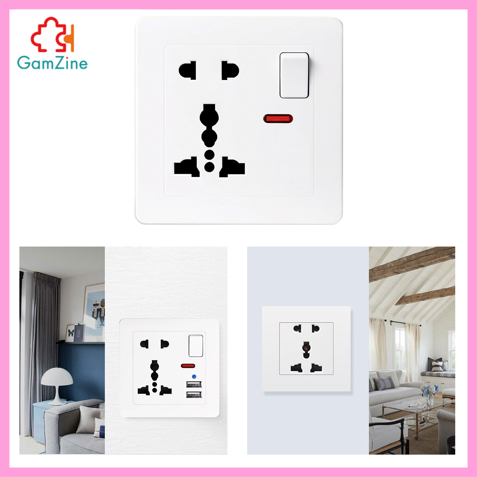 GamZine USB Outlet Wall Socket Plate Panel AC Power Wall Adapter for Home