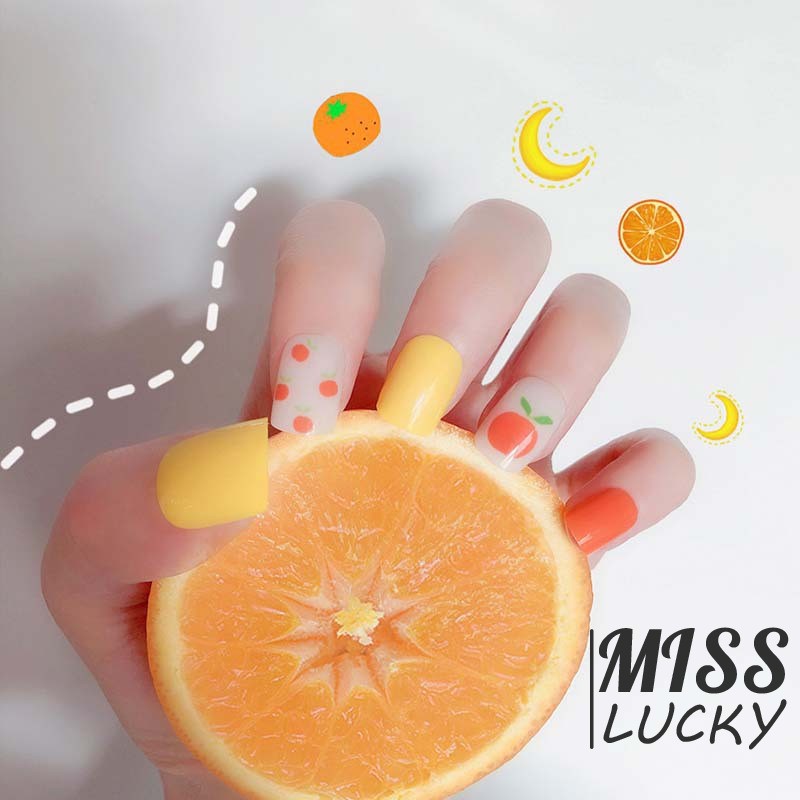 ❤HHN-VN Summer Sweet Orange Fake Nail Art Stickers Ins Women Beauty Manicure Fruit Pattern Square Fa