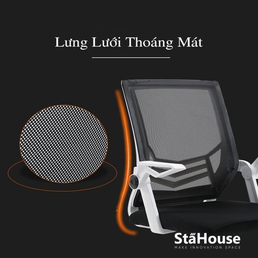 Ghế văn phòng tay gập thông minh lưng lưới chân xoay Stahouse GVP682