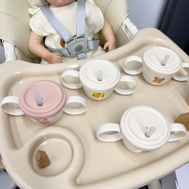 Cốc tập hút ba giai đoạn chống đổ Tgm x Dottodot Hàn 2in1 kèm nắp đậy kiêm bát ăn dặm snack cho bé- Haobaby2018
