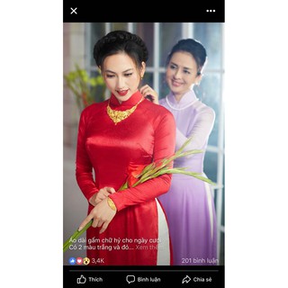 Set áo dài cưới gấm lụa đỏ