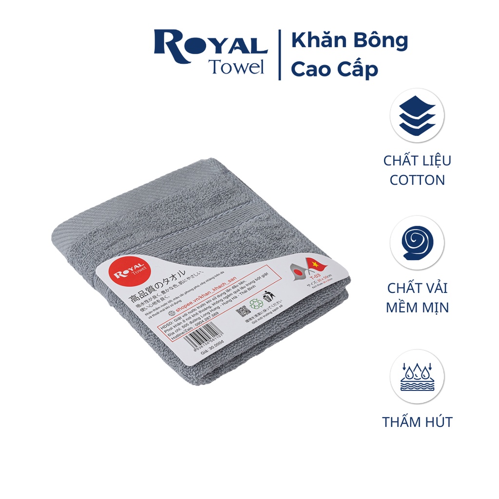 Khăn mặt Royal 30x50cm với sợi bông cotton dày thấm hút tốt, không ra màu, không đổ lông