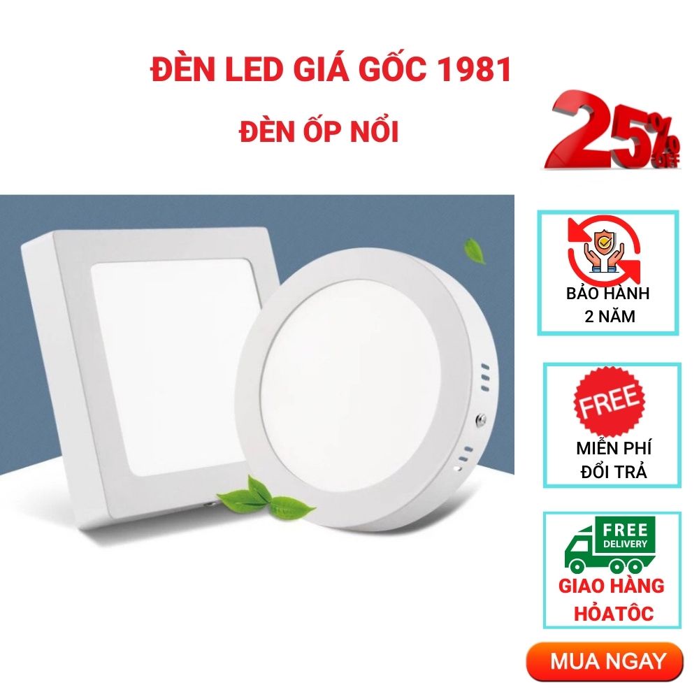 Đèn Ốp Trần Nổi Vuông Tròn 24W, Đèn Trần Trang Trí Nội Thất