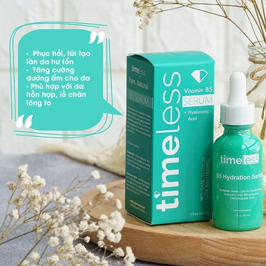 Tinh chất Timeless Vitamin B5 và Hyaluronic Acid cấp ẩm, phục hồi, dưỡng da căng bóng 30ml