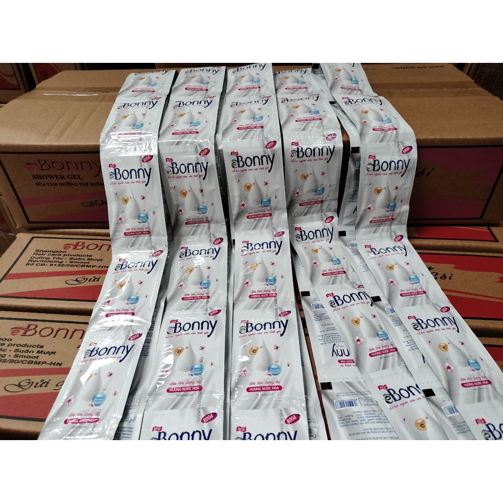 Sữa tắm nước hoa thơm lâu BONNY, sữa tắm gói dưỡng ẩm và làm sạch da dùng trong khách sạn combo 100 gói rời hàng lỗi nhỏ