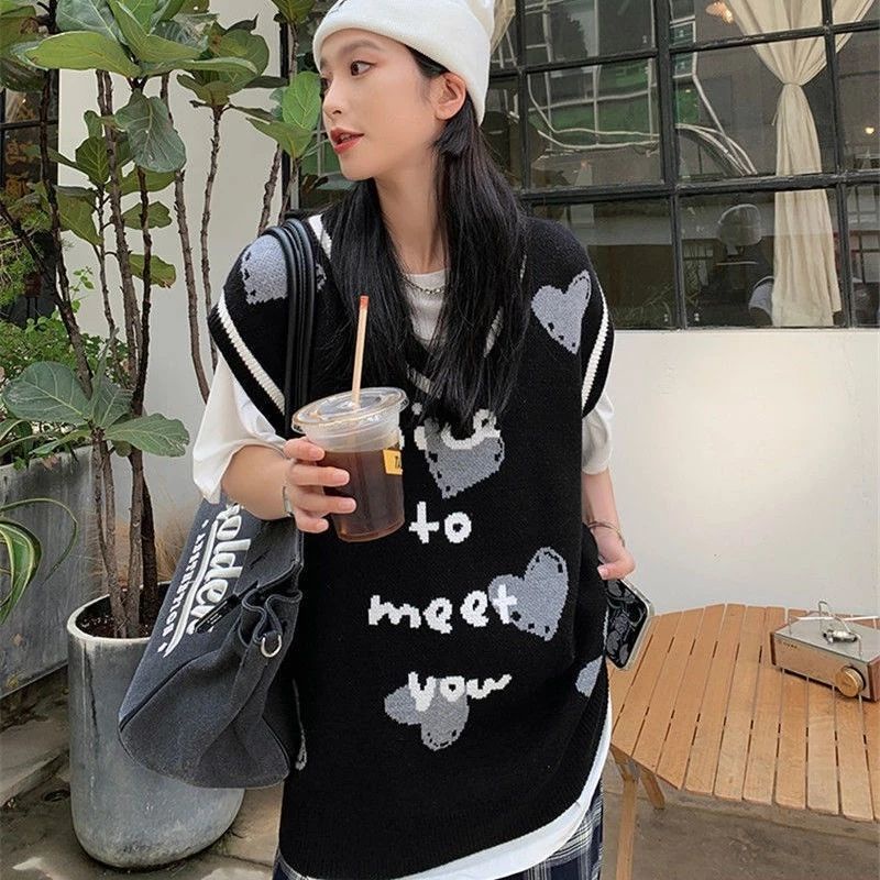 Áo len không tay cổ chữ v dáng rộng thời trang theo phong cách hàn quốc cho nữ