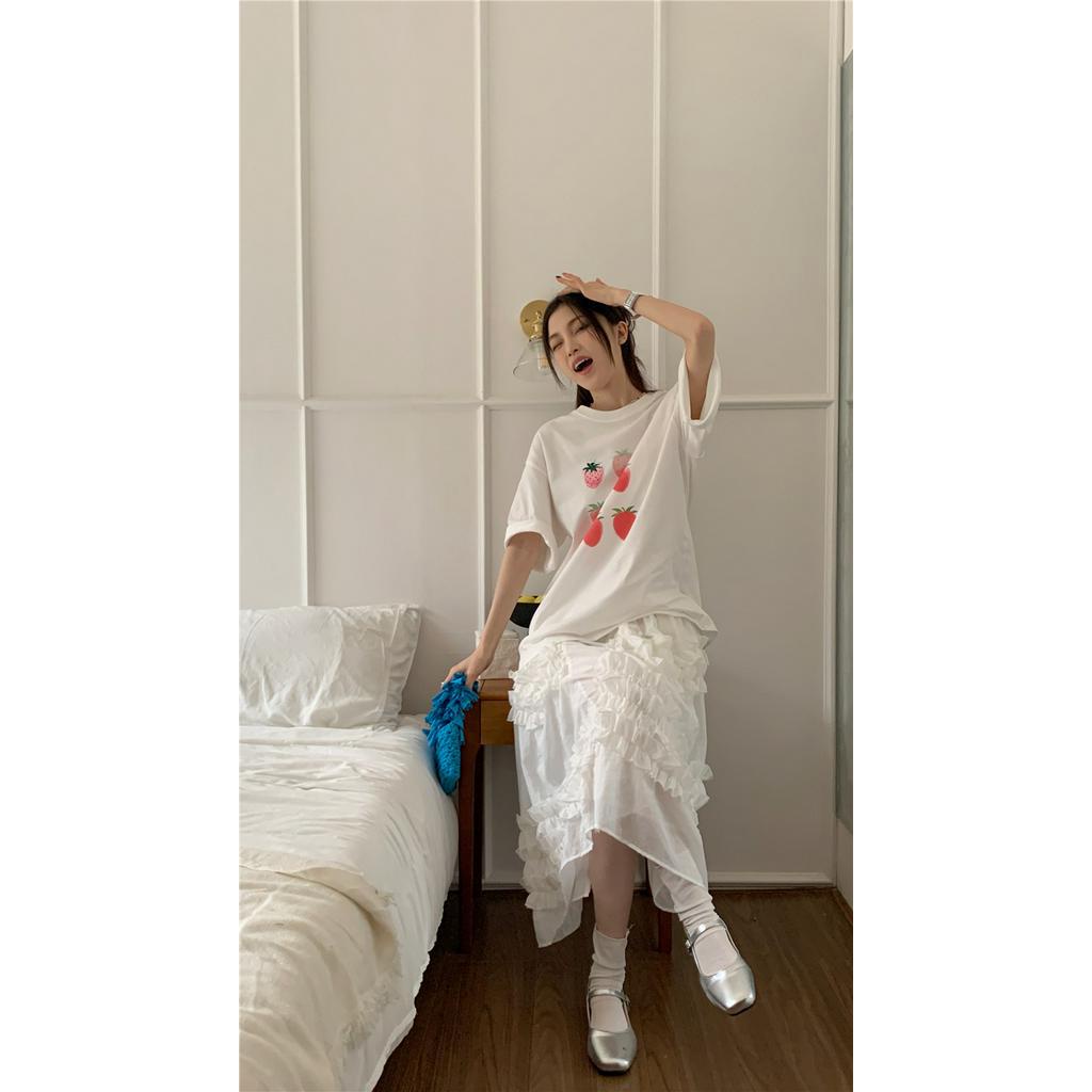 Áo Thun Cotton Tinh Khiết Dáng Rộng In Hình Dâu Tây Phong Cách Mới 62801