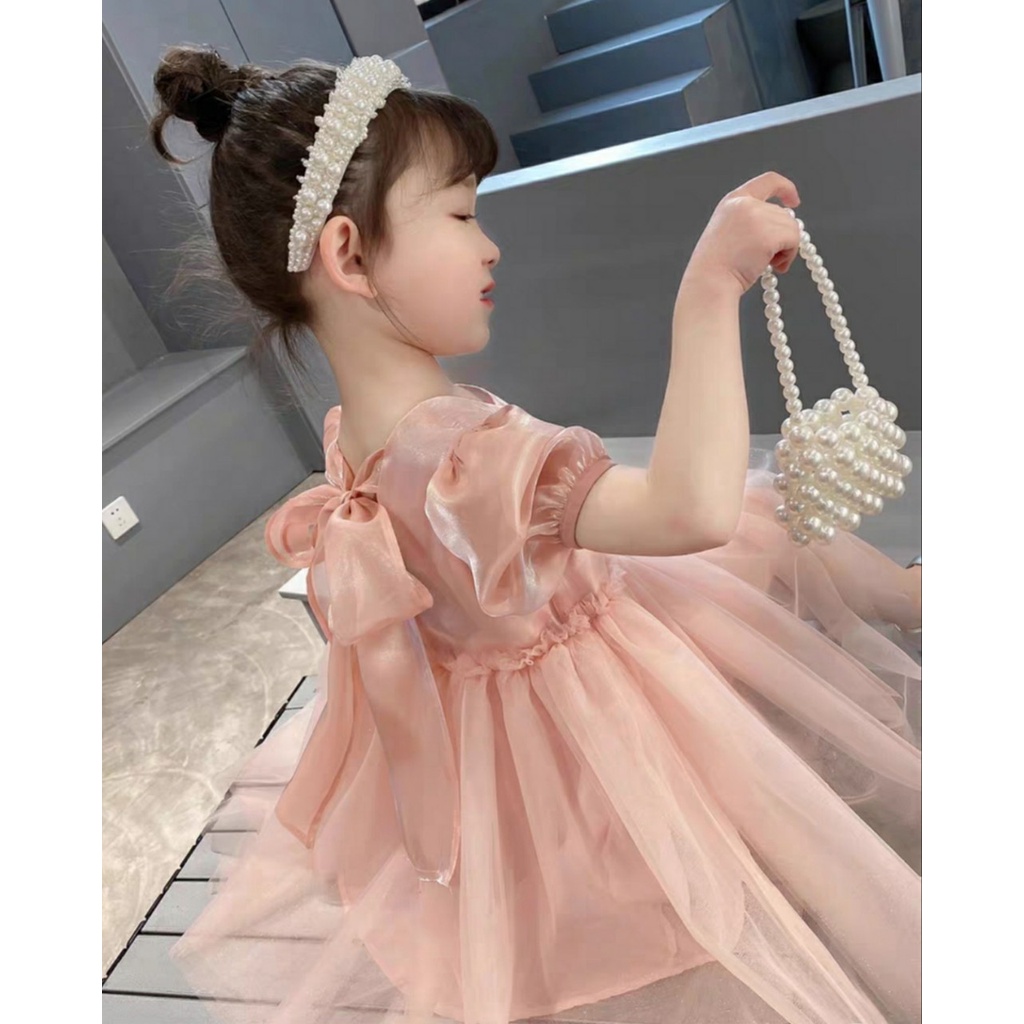 Váy tơ óng công chúa 2 lớp nơ lưng cao cấp từ 8-20kg