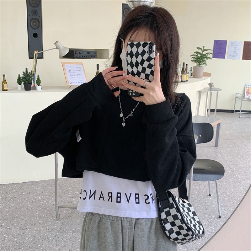 SUXI Áo Thun Dài Tay Phối Màu Thời Trang Nữ Tính