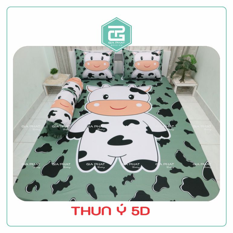 Bộ Ga giường Drap Thun Lạnh Ý 5D  họa tiết Hoạt hình cho bé, dễ thương
