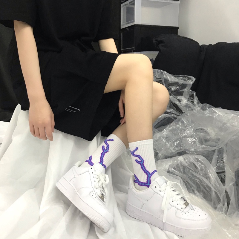 Vớ Dài Họa Tiết Sấm Sét Vui Nhộn Phong Cách Harajuku Hàn Quốc Dành Cho Nam Nữ