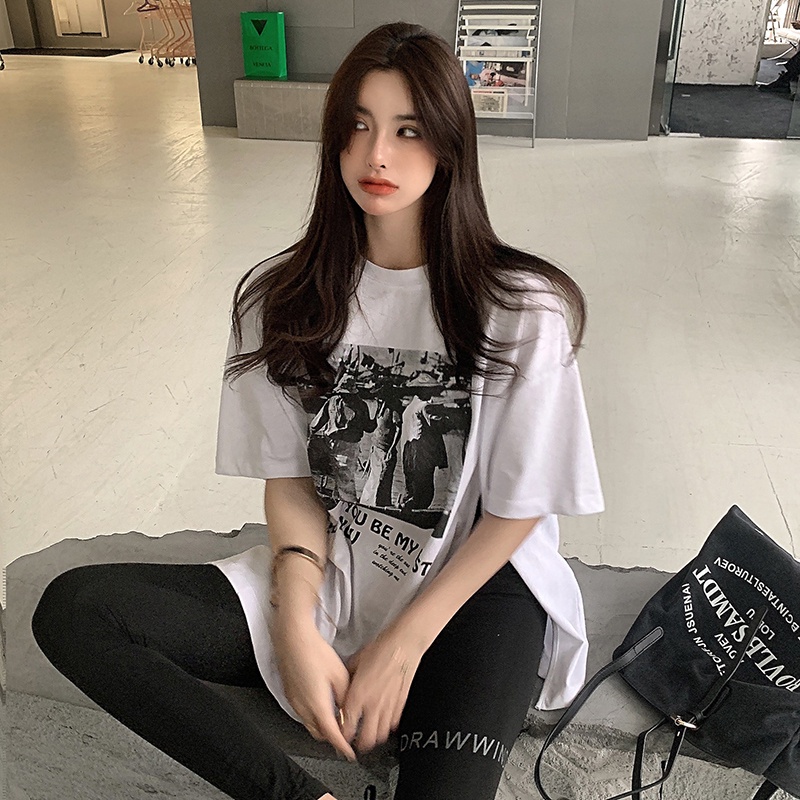 Áo thun SUXI tay ngắn dáng rộng in họa tiết phong cách retro thời trang mùa hè năng động cho nữ