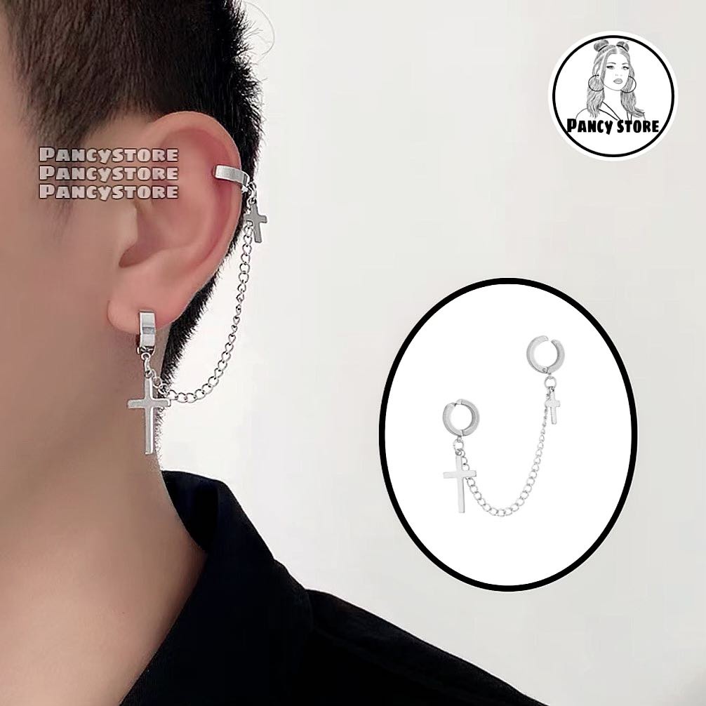 kẹp tai thánh giá không cần xỏ lỗ titan không gỉ Unisex nam nữ