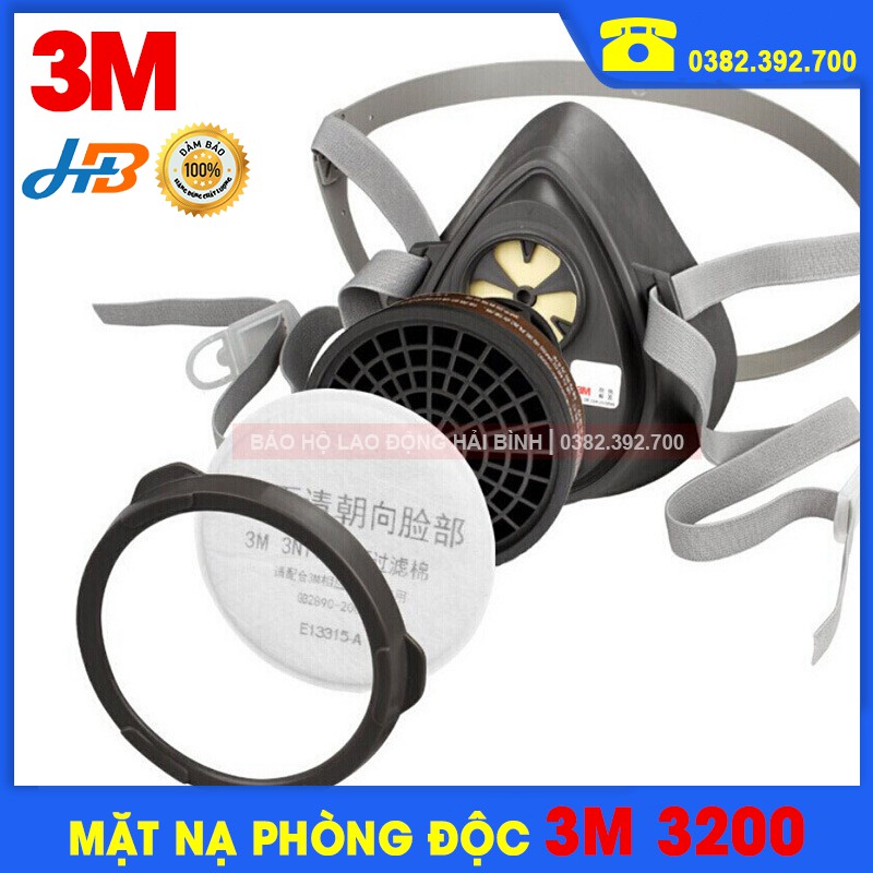 [CHÍNH HÃNG] Mặt nạ phòng chống độc 3M 3200 - Khẩu trang phòng chống bụi - Mặt nạ phun sơn, phun thuốc trừ sâu, hóa chất